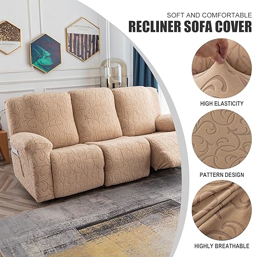 YUEANG Recliner Sofa Covers Sectional Couch Cover for Reclining Couch 3 Seat, 5-Pieces 3 Cushion Sofa Stretch Recliner Sofa Slipcover, Soft Jacquard Furniture Dog Couch Cover Protector - Image 2