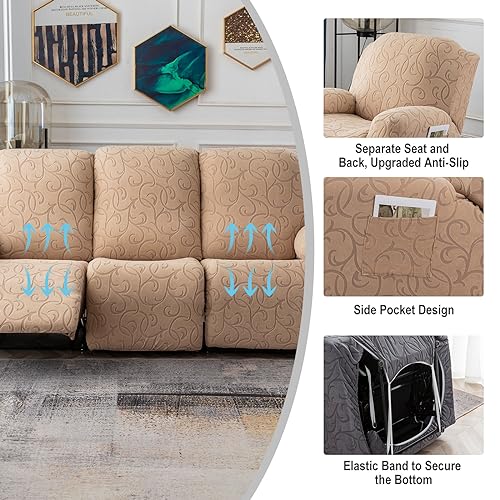 YUEANG Recliner Sofa Covers Sectional Couch Cover for Reclining Couch 3 Seat, 5-Pieces 3 Cushion Sofa Stretch Recliner Sofa Slipcover, Soft Jacquard Furniture Dog Couch Cover Protector - Image 3