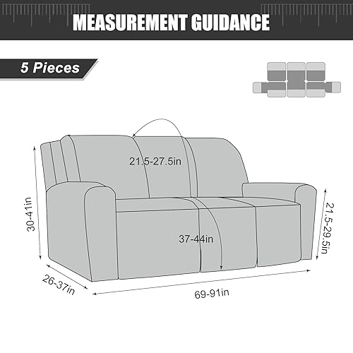 YUEANG Recliner Sofa Covers Sectional Couch Cover for Reclining Couch 3 Seat, 5-Pieces 3 Cushion Sofa Stretch Recliner Sofa Slipcover, Soft Jacquard Furniture Dog Couch Cover Protector - Image 5