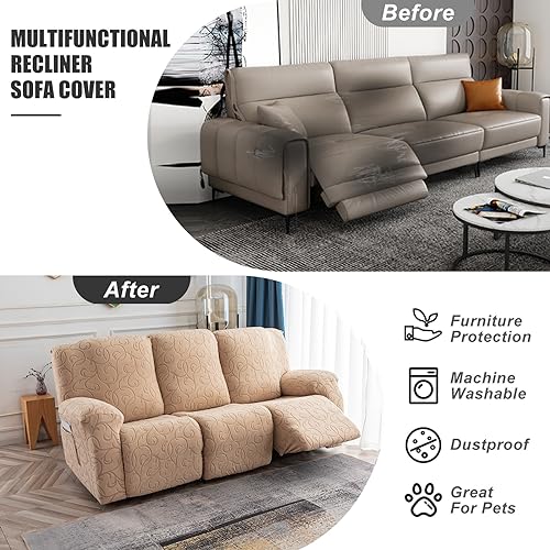 YUEANG Recliner Sofa Covers Sectional Couch Cover for Reclining Couch 3 Seat, 5-Pieces 3 Cushion Sofa Stretch Recliner Sofa Slipcover, Soft Jacquard Furniture Dog Couch Cover Protector - Image 4