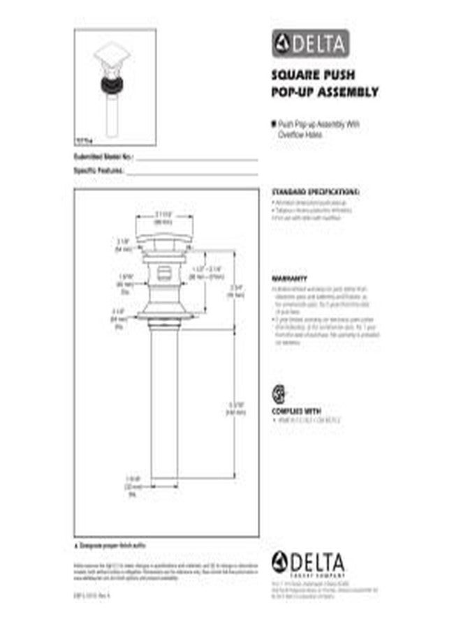 Delta 72175-SS Square Push Pop-Up Bathroom Sink Drain with Overflow, Stainless - Image 2