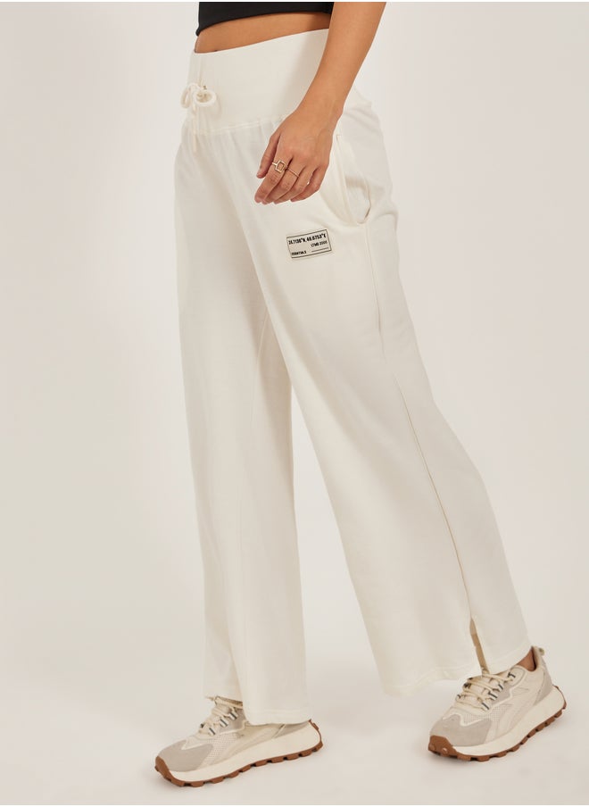 Styli Styli Badge Detail Wide Leg Joggers with Side Slit  - Image 2