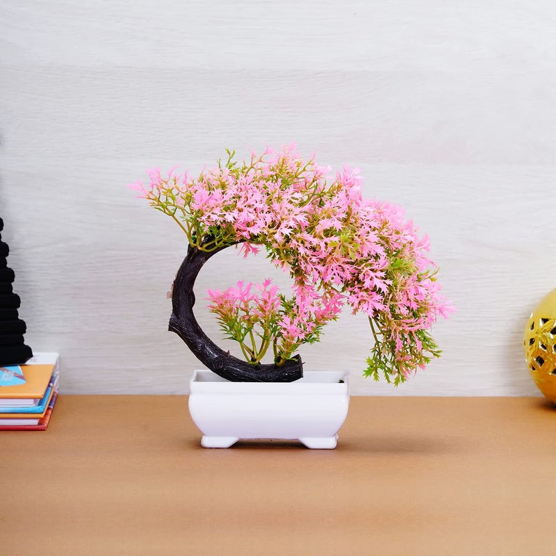 Dekorly Small Artificial Bonsai Tree Fake Plant Potted House Plants Japanese Pine Bonsai Plant Faux Bonsai for Home Indoor Decoration Office (Pink-B) - Image 1