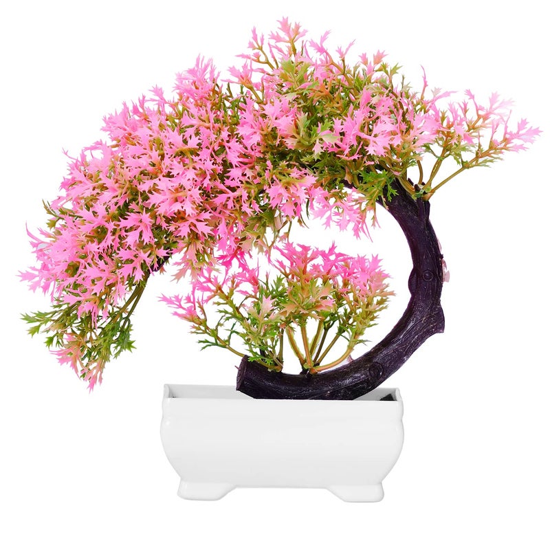 Dekorly Small Artificial Bonsai Tree Fake Plant Potted House Plants Japanese Pine Bonsai Plant Faux Bonsai for Home Indoor Decoration Office (Pink-B) - Image 2