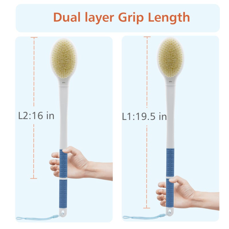 HONOMA Shower Brush with Soft and Stiff Bristles,20.5" Extra Long Handle Dual-Sided Back Scrubber Bath Brush Body Exfoliator for Wet or Dry Brushing (Extra Long Handle) - Image 5