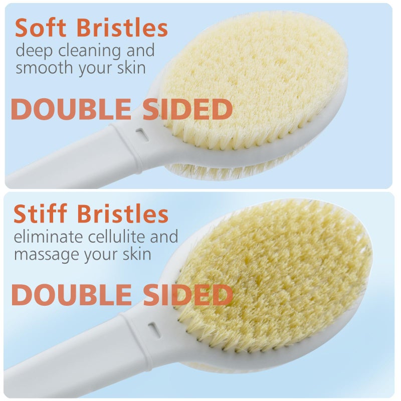 HONOMA Shower Brush with Soft and Stiff Bristles,20.5" Extra Long Handle Dual-Sided Back Scrubber Bath Brush Body Exfoliator for Wet or Dry Brushing (Extra Long Handle) - Image 2