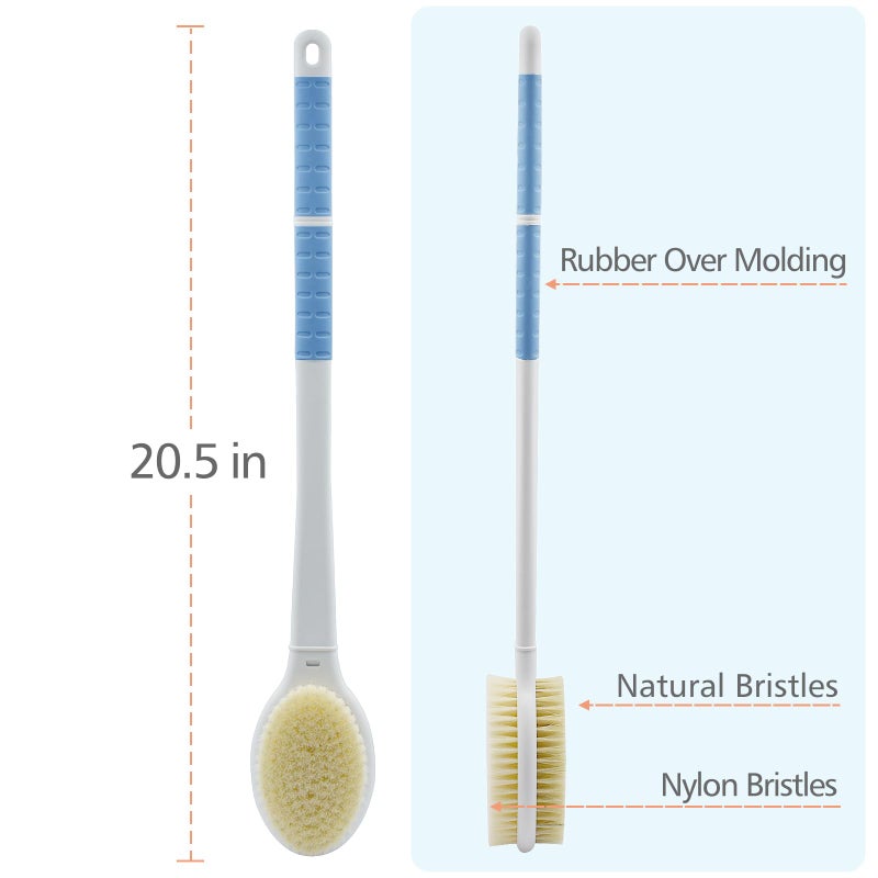 HONOMA Shower Brush with Soft and Stiff Bristles,20.5" Extra Long Handle Dual-Sided Back Scrubber Bath Brush Body Exfoliator for Wet or Dry Brushing (Extra Long Handle) - Image 3