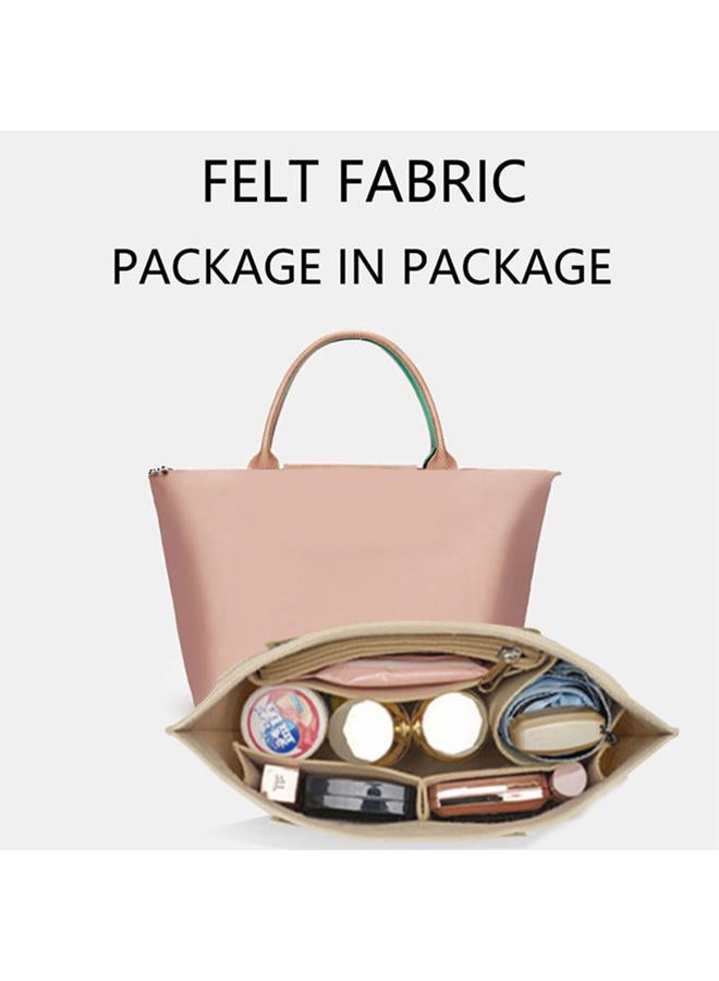 Lckaey tote bag organizer insert for Longchamp le pliage large tote insert felt purse zipper bag organizer 1028beige-M - Image 3