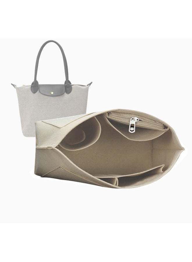 Lckaey tote bag organizer insert for Longchamp le pliage large tote insert felt purse zipper bag organizer 1028beige-M - Image 2
