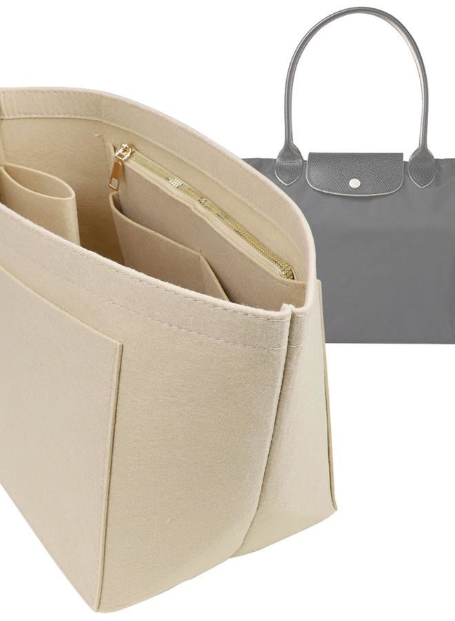 Lckaey tote bag organizer insert for Longchamp le pliage large tote insert felt purse zipper bag organizer 1028beige-M - Image 1