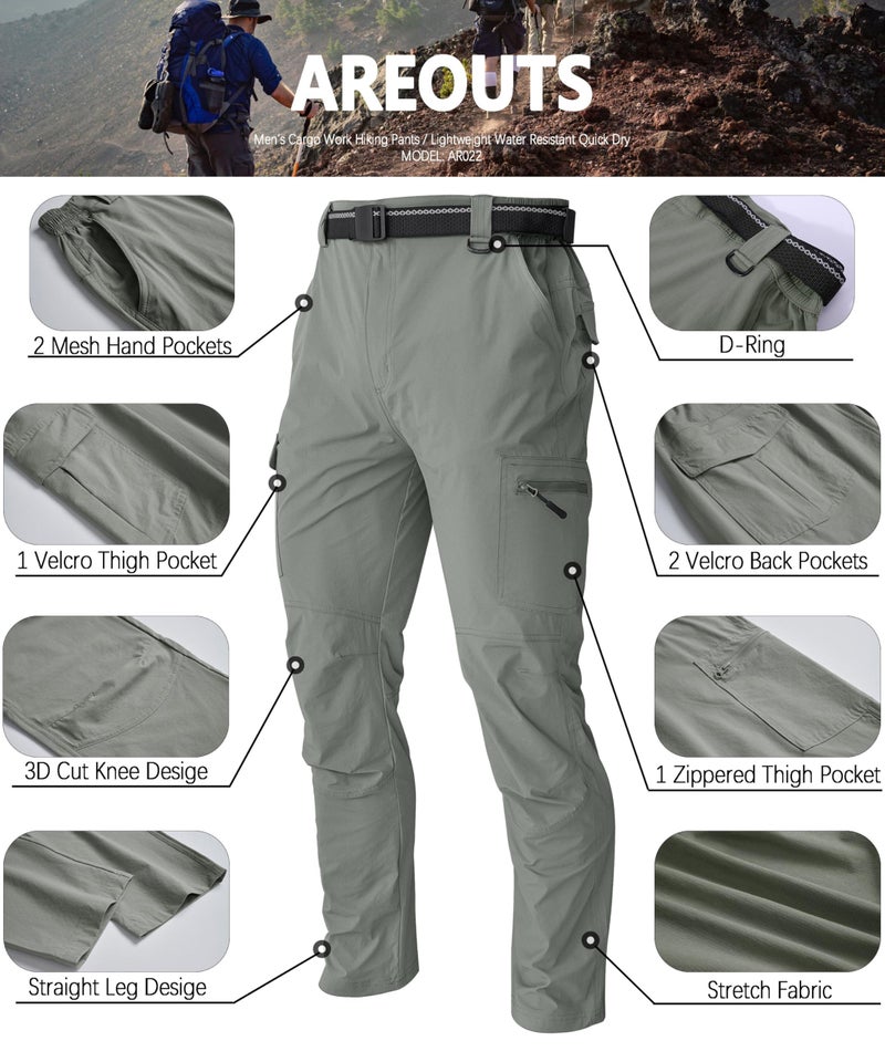 AREOUTS Men's Cargo Work Hiking Pants Lightweight Water Resistant Quick Dry Fishing Travel Camping Outdoor Breathable Multi Pockets Sage Green XXL - Image 5