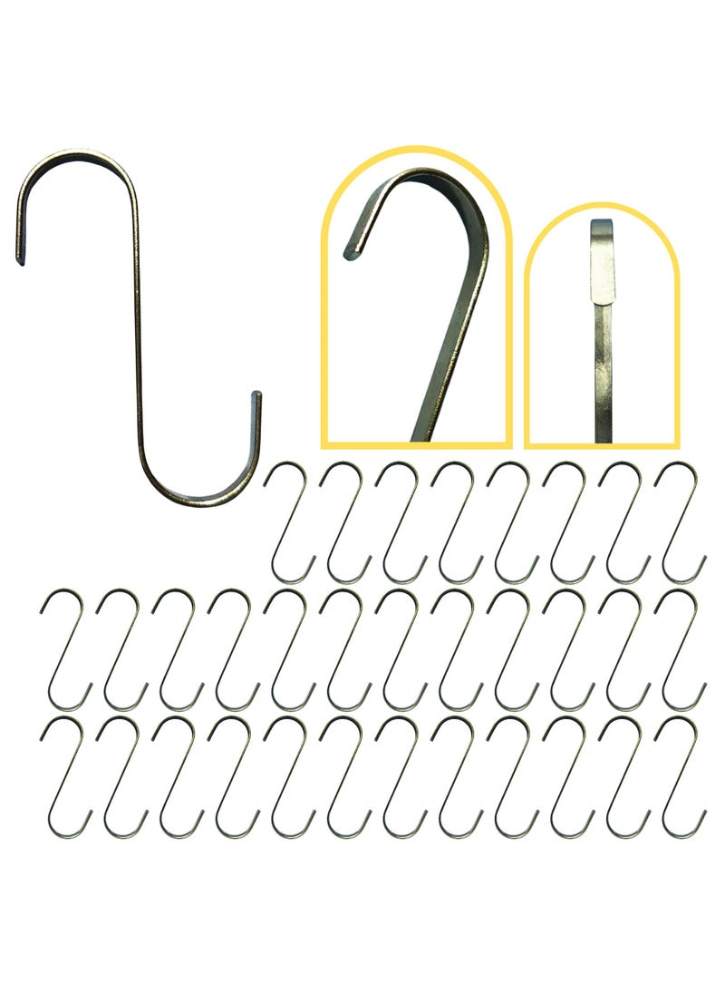 ORTUK 12pcs Heavy Duty S Hooks for Hanging, Strong Stainless Steel S Shaped Hooks for Kitchenware, Gold Chrome Finish Hanging Flat Hooks, S Hanger for Pans, Clothes, Pots, Utensils, Plants, Gardening Tools  - Image 1