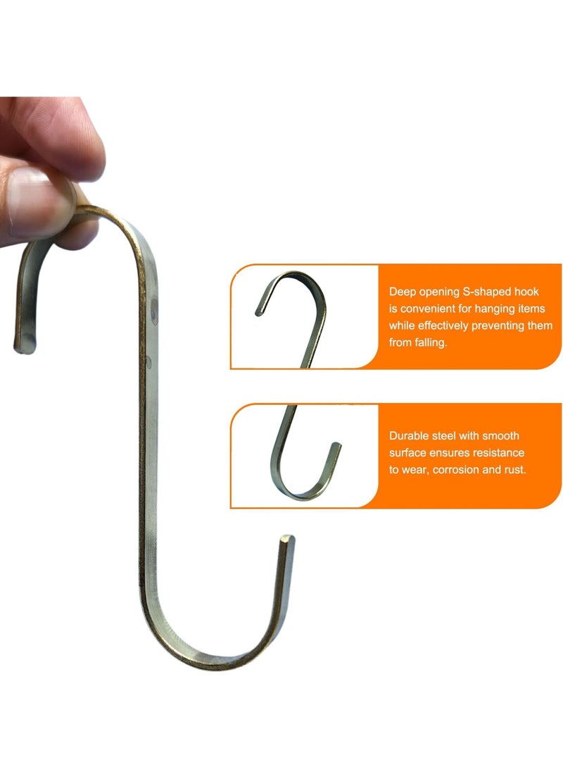 ORTUK 12pcs Heavy Duty S Hooks for Hanging, Strong Stainless Steel S Shaped Hooks for Kitchenware, Gold Chrome Finish Hanging Flat Hooks, S Hanger for Pans, Clothes, Pots, Utensils, Plants, Gardening Tools  - Image 3