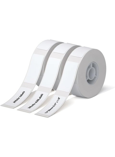 NIIMBOT D11 Label Maker Tape Adhesive White Label Paper 0.47" X 1.18" (12 X 30mm) 210 Labels/Roll, Compatible for NIIMBOT D11 D110 Label Printer, Thermal Paper Black on White, 3-Roll