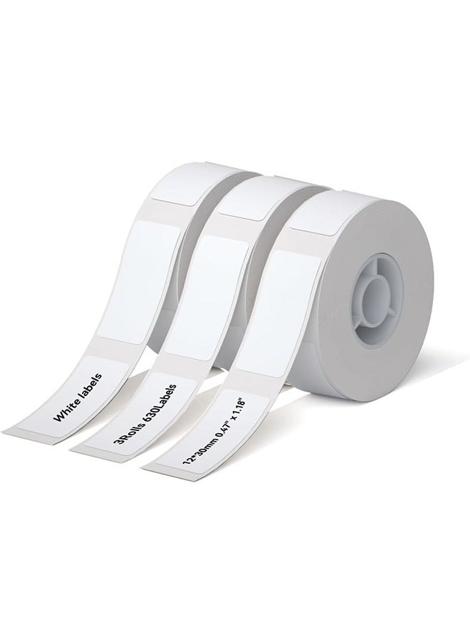 NIIMBOT - NIIMBOT D11 Label Maker Tape Adhesive White Label Paper 0.47" X 1.18" (12 X 30mm) 210 Labels/Roll, Compatible for NIIMBOT D11 D110 Label Printer, Thermal Paper Black on White, 3-Roll - Image 1