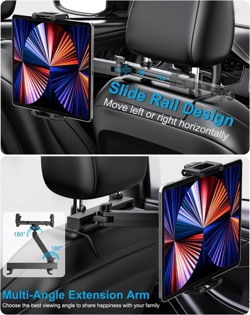 Dosvsi Car Back Seat Tablet Holder, [Up to 15.6"] Car Headrest Tablet Mount Stand with Extension Arm, Road Trip Essentials for Kid, Fits iPad Pro 13 12.9 Air Mini, Galaxy tab, iPhone, 6.1-15.6" Device - Image 4
