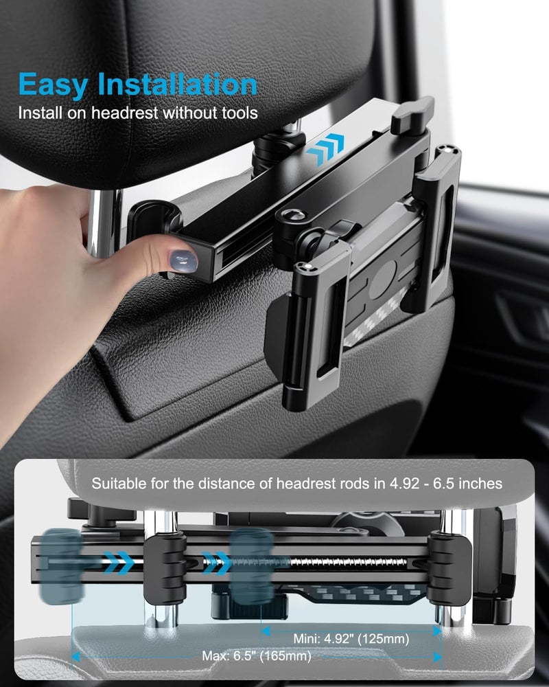 Dosvsi Car Back Seat Tablet Holder, [Up to 15.6"] Car Headrest Tablet Mount Stand with Extension Arm, Road Trip Essentials for Kid, Fits iPad Pro 13 12.9 Air Mini, Galaxy tab, iPhone, 6.1-15.6" Device - Image 5