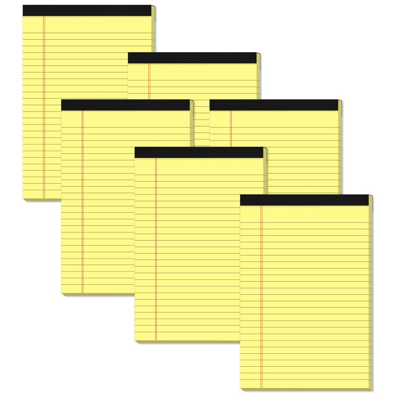 Aidunmis Yellow Note Pads 5x8 Small Legal Pads College Ruled Notepad for Office 6 Pack Yellow Writing Pads 5x8 Narrow Ruled Paper Pads 25 Lines 80 GSM Paper Tablets 5x8" Lined Notepads With 30 Sheets Per Pad - Image 1