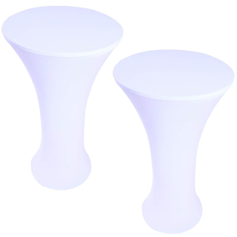 Fhberni 2 Pack 24x43 Inch White Cocktail Tablecloth Round Fitted Stretch Spandex Table Cover for Party Wedding Bars