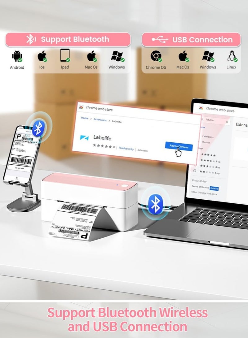 241-BT Bluetooth Thermal Label Printer, Wireless Shipping Label Printer for Small Business, Label Printer for Shipping Packages, Compatible with iPhone, Android (White+Pink) - Image 3