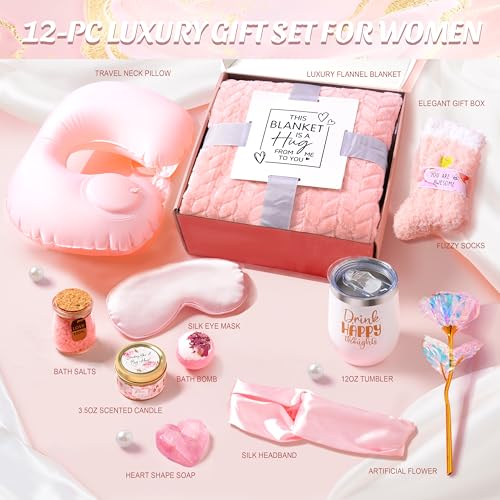 LUCOTIYA Birthday Gifts for Women Self Care Gifts Get Well Soon Gifts for Women,Relaxing Spa Gifts Basket w/Flannel Blanket Traveling Pillow Care Package christmas Birthday Gifts Idea for Mom Her Wife Friends - Image 2