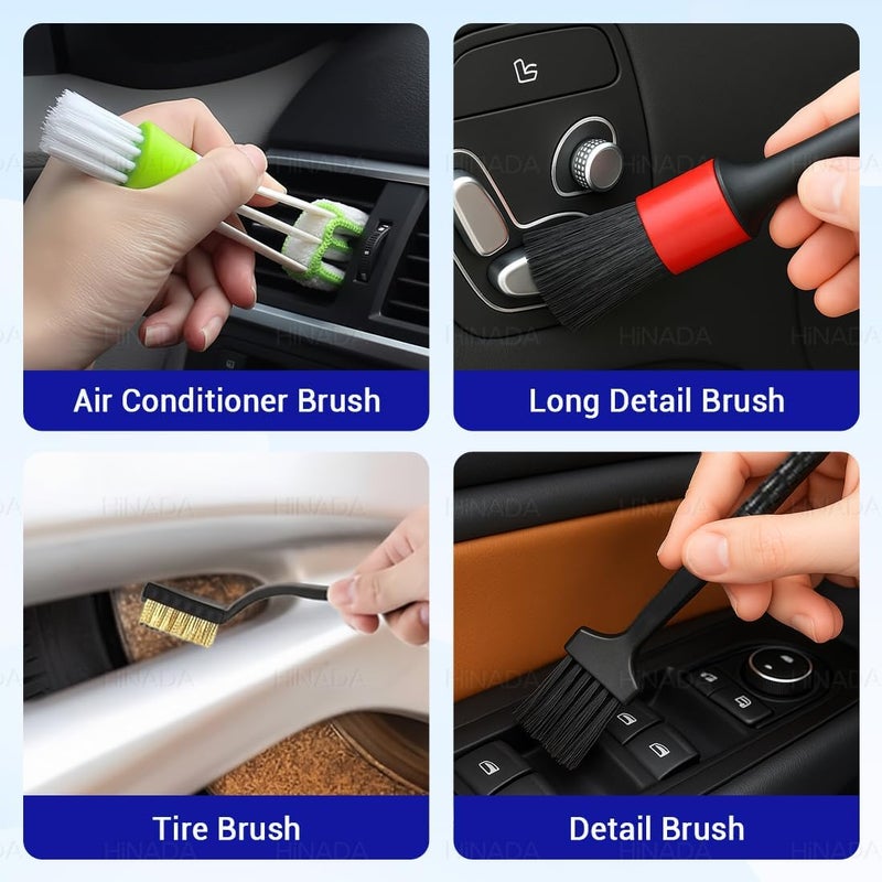 HiNADA 13 Piece Car Cleaning Brush Set - Windscreen Cleaner and Detailing Kit - Image 3