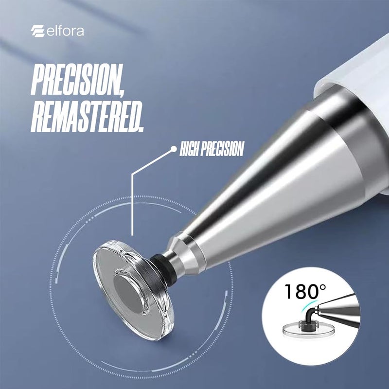 Elfora 2 in 1 Universal Stylus Pen for iOS, Android & Windows | High Precision Capacitive Pen with Replaceable Nib | Lightweight Aluminum Body | Fine Point Disc Tip Touch Screen(White) - Image 3