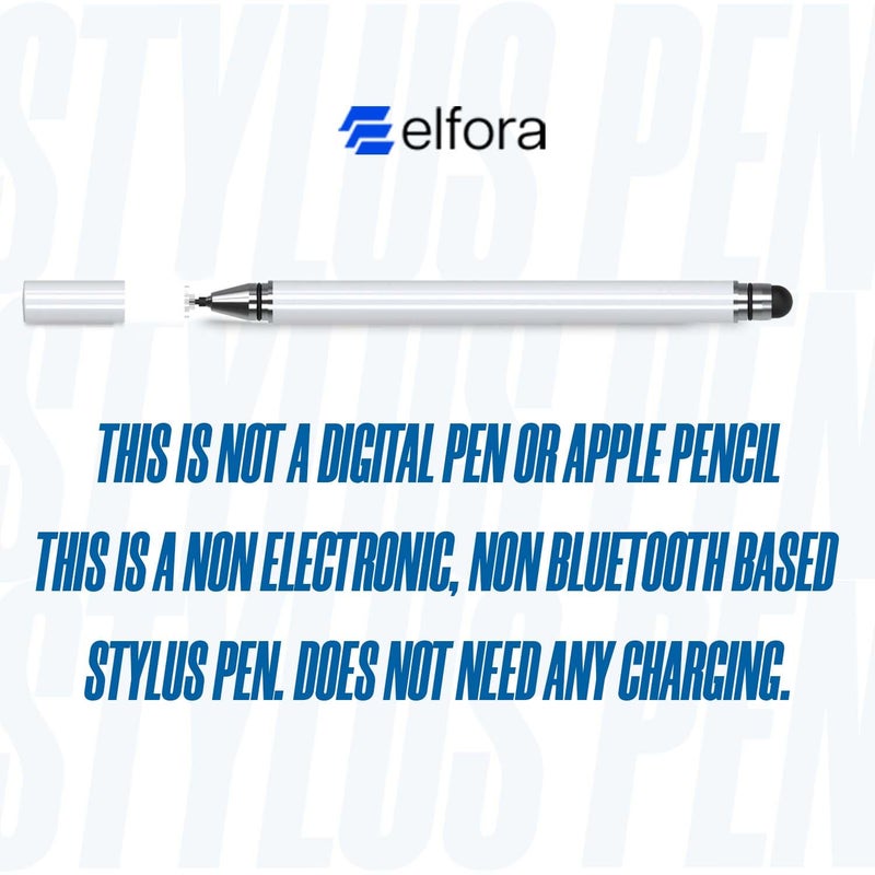 Elfora 2 in 1 Universal Stylus Pen for iOS, Android & Windows | High Precision Capacitive Pen with Replaceable Nib | Lightweight Aluminum Body | Fine Point Disc Tip Touch Screen(White) - Image 2