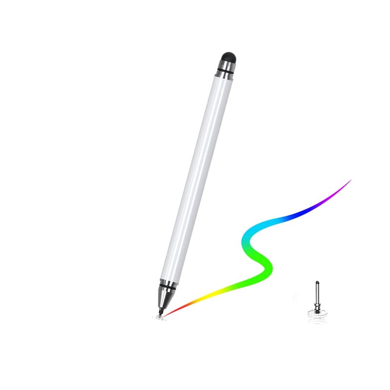 Elfora 2 in 1 Universal Stylus Pen for iOS, Android & Windows | High Precision Capacitive Pen with Replaceable Nib | Lightweight Aluminum Body | Fine Point Disc Tip Touch Screen(White) - Image 1