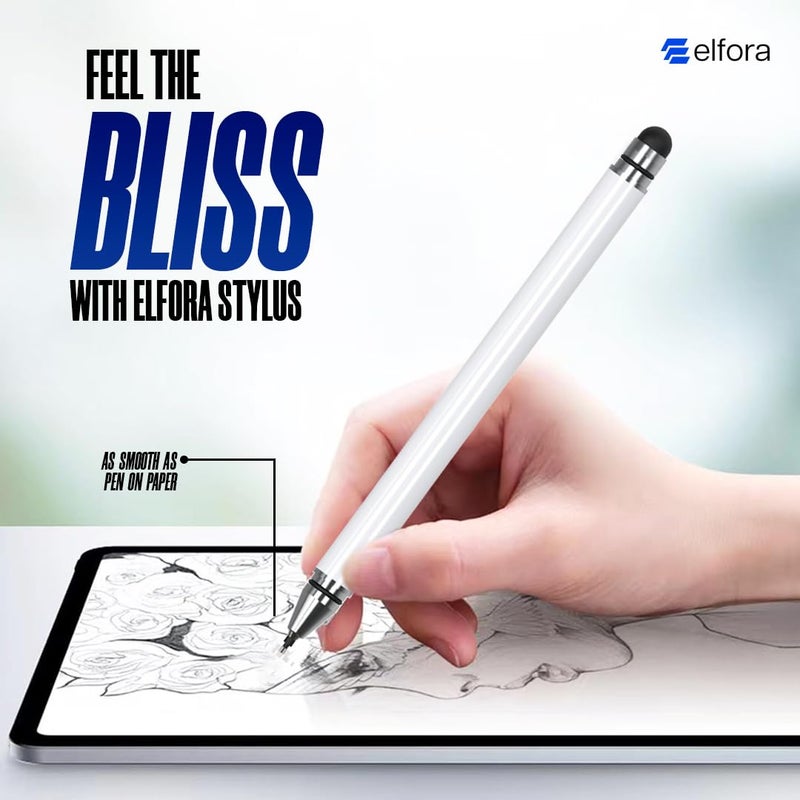 Elfora 2 in 1 Universal Stylus Pen for iOS, Android & Windows | High Precision Capacitive Pen with Replaceable Nib | Lightweight Aluminum Body | Fine Point Disc Tip Touch Screen(White) - Image 5
