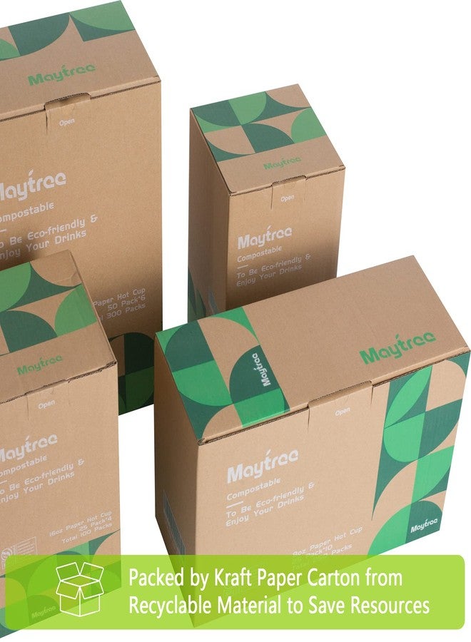 MayTree Compostable & Biodegradable Paper Cups 10 oz for Hot Water, Tea Holder, To Go and Cold Coffee Cup, 300 Pack - Image 3