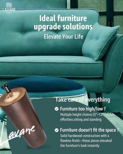 La Vane 5 inch Solid Wood Furniture Legs (12cm) - Walnut Finish Tapered Replacement Feet with 5/16 inch Thread & Mounting Plates - Set of 4 for Sofa, Couch, Cabinet, Ottoman - Image 2