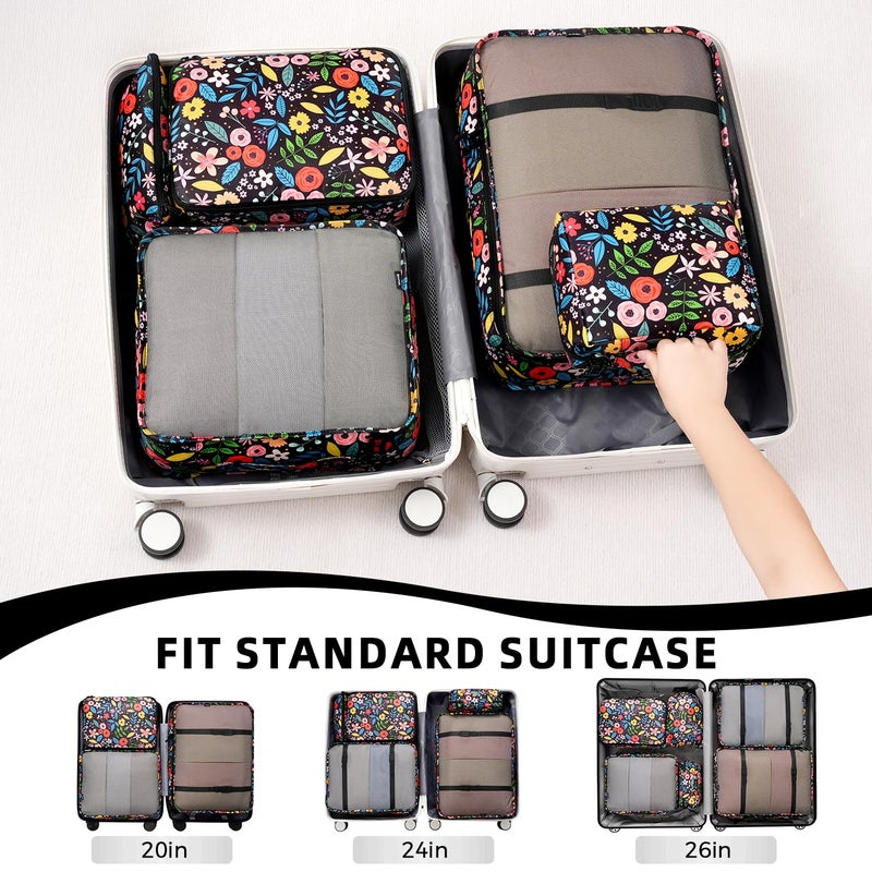 BAGAIL 8 Set Packing Cubes Luggage Packing Organizers for Travel Accessories-Black Floral - Image 5