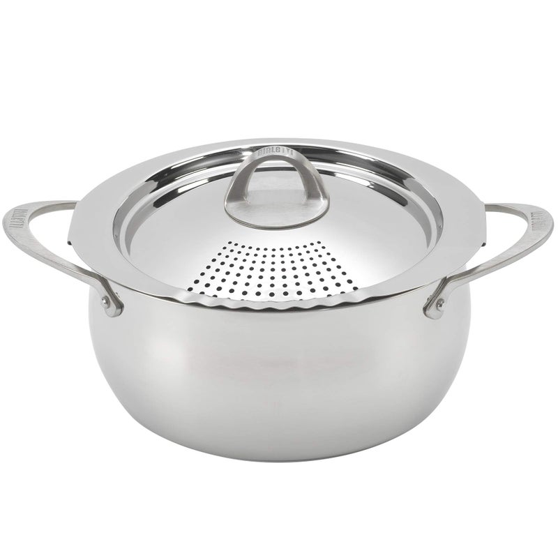 BIALeTTI Bialetti 6 Quart Pasta Pot with Strainer Lid StainlessSteel  Elongated Oval Pot for Long Spaghetti Lasagna Penne  Farfalle Heat Resistant Handles  Nonstick Interior Large Pot for Cooking 