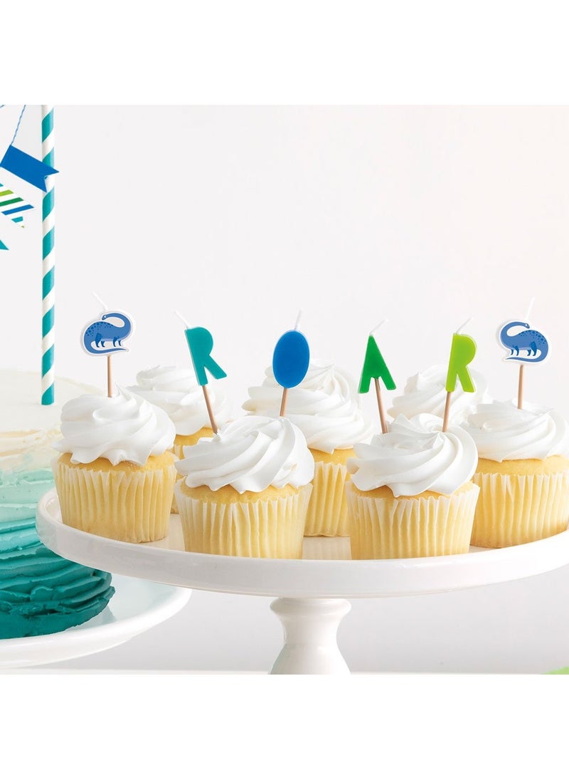 Unique Dinosaur Roar Birthday Cake Candles Blue Green Wax 6cm 6-Pack - Image 1