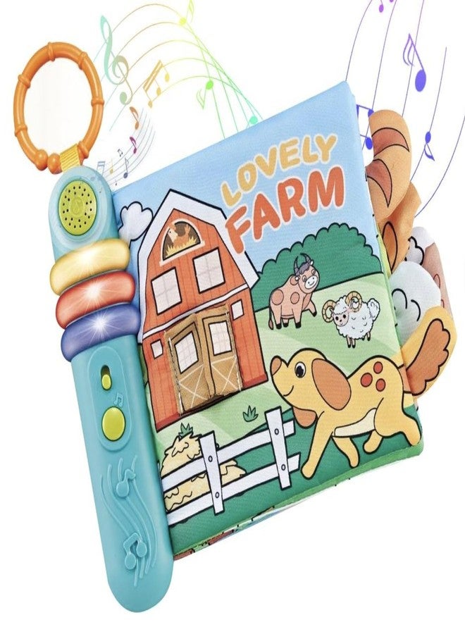 KolorFish Soft Cloth Baby Musical Story Book | 0-12 Months High Contrast Sensory Toy Early Education Travel Tummy Time for Newborn 1-3 Years Old (Lovely Animals) - Image 1