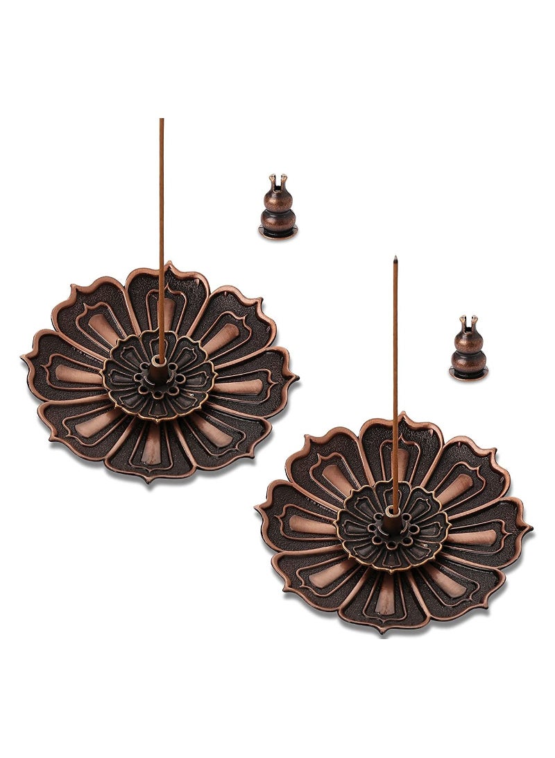 SYOSI Lotus Stick Incense Burner, SYOSI Incense Holder, Inscent Burner Disc for Stick, Coil, Cone Incense with Ash Catcher, Mini Multipurpose Alloy Sandalwood Incense Burner (Brown, Two)  - Image 1
