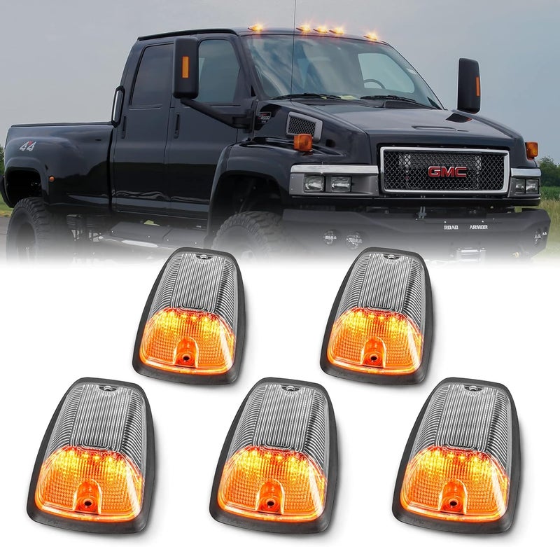 Gempro LED Cab Roof Marker Lights for 1988-2002 Chevy/GMC C/K Series Pickup Trucks, 5PCS (Clear Len Amber LED) - Image 1