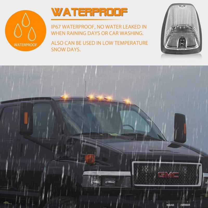 Gempro LED Cab Roof Marker Lights for 1988-2002 Chevy/GMC C/K Series Pickup Trucks, 5PCS (Clear Len Amber LED) - Image 5