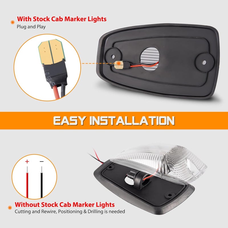 Gempro LED Cab Roof Marker Lights for 1988-2002 Chevy/GMC C/K Series Pickup Trucks, 5PCS (Clear Len Amber LED) - Image 4