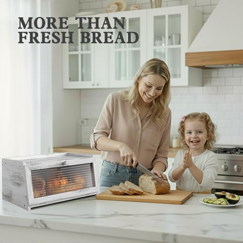 LOHASOK Bread Box for Kitchen Countertop Large Farmhouse Bread Container Bread Storage with Window Wooden Bread Holder - Image 2