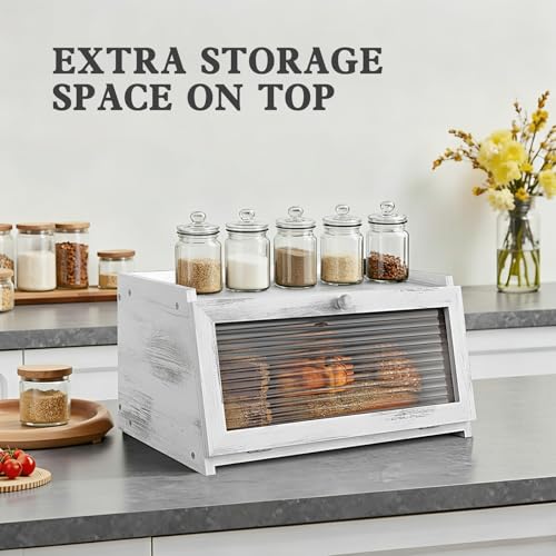 LOHASOK Bread Box for Kitchen Countertop Large Farmhouse Bread Container Bread Storage with Window Wooden Bread Holder - Image 4