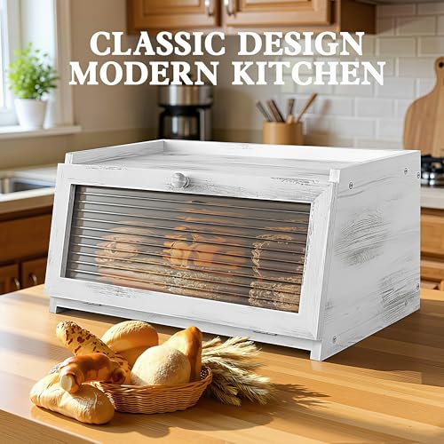 LOHASOK Bread Box for Kitchen Countertop Large Farmhouse Bread Container Bread Storage with Window Wooden Bread Holder - Image 3