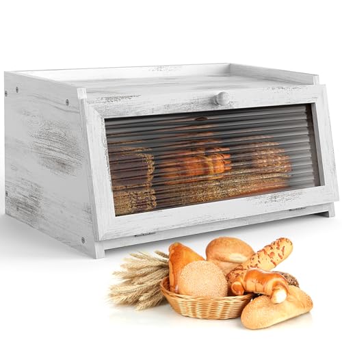 LOHASOK Bread Box for Kitchen Countertop Large Farmhouse Bread Container Bread Storage with Window Wooden Bread Holder - Image 1