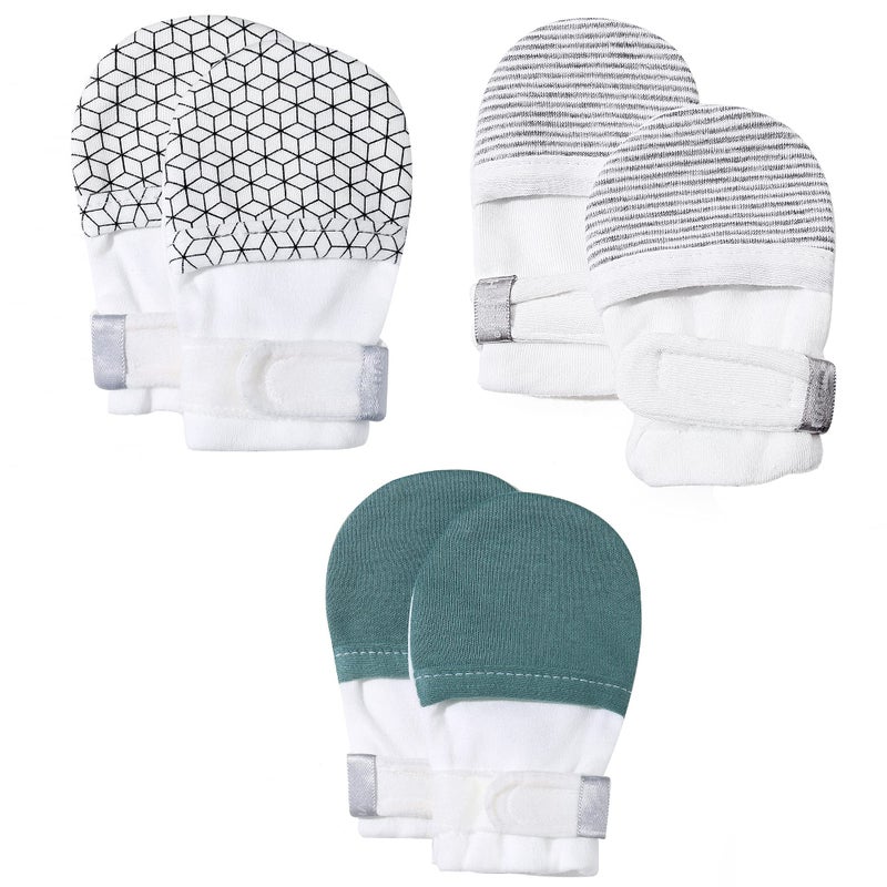 HAPIU Baby Mitten,3 Pack, Geometry&Grey Stripe&Emerald, 0-3 Months - Image 1