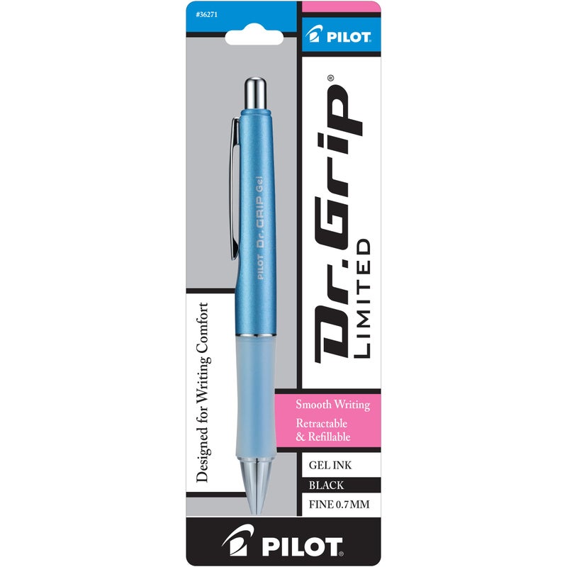 PILOT Dr. Grip Limited Refillable & Retractable Gel Ink Rolling Ball Pen, Fine Point, Metallic Ice Blue Barrel, Black Ink, Single Pen (36271) - Image 1