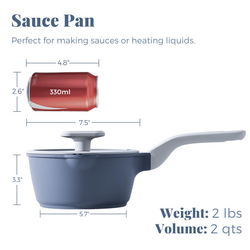 PRICUSIS Nonstick Saucepan with Lid, 2 Quart Ceramic Sauce Pan, Non Toxic Sauce Pot with Pour Spouts for Multipurpose Use, PTFE, PFOA & PFAS Free, Induction Compatible. - Image 2