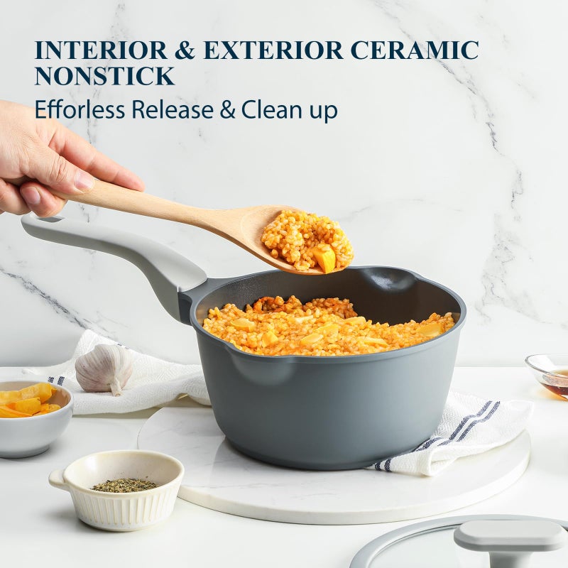PRICUSIS Nonstick Saucepan with Lid, 2 Quart Ceramic Sauce Pan, Non Toxic Sauce Pot with Pour Spouts for Multipurpose Use, PTFE, PFOA & PFAS Free, Induction Compatible. - Image 3