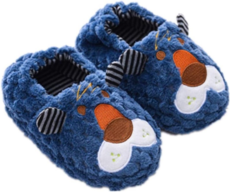 Csfry Toddler Boys Slippers Cartoon Cute Animals Plush Warm Home Shoes - Navy/C085 - Image 1