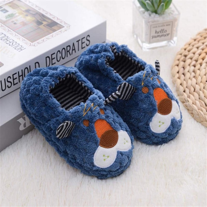 Csfry Toddler Boys Slippers Cartoon Cute Animals Plush Warm Home Shoes - Navy/C085 - Image 3